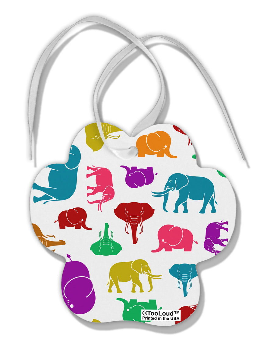 Colorful Elephants AOP Paw Print Shaped Ornament All Over Print-Ornament-TooLoud-White-Davson Sales