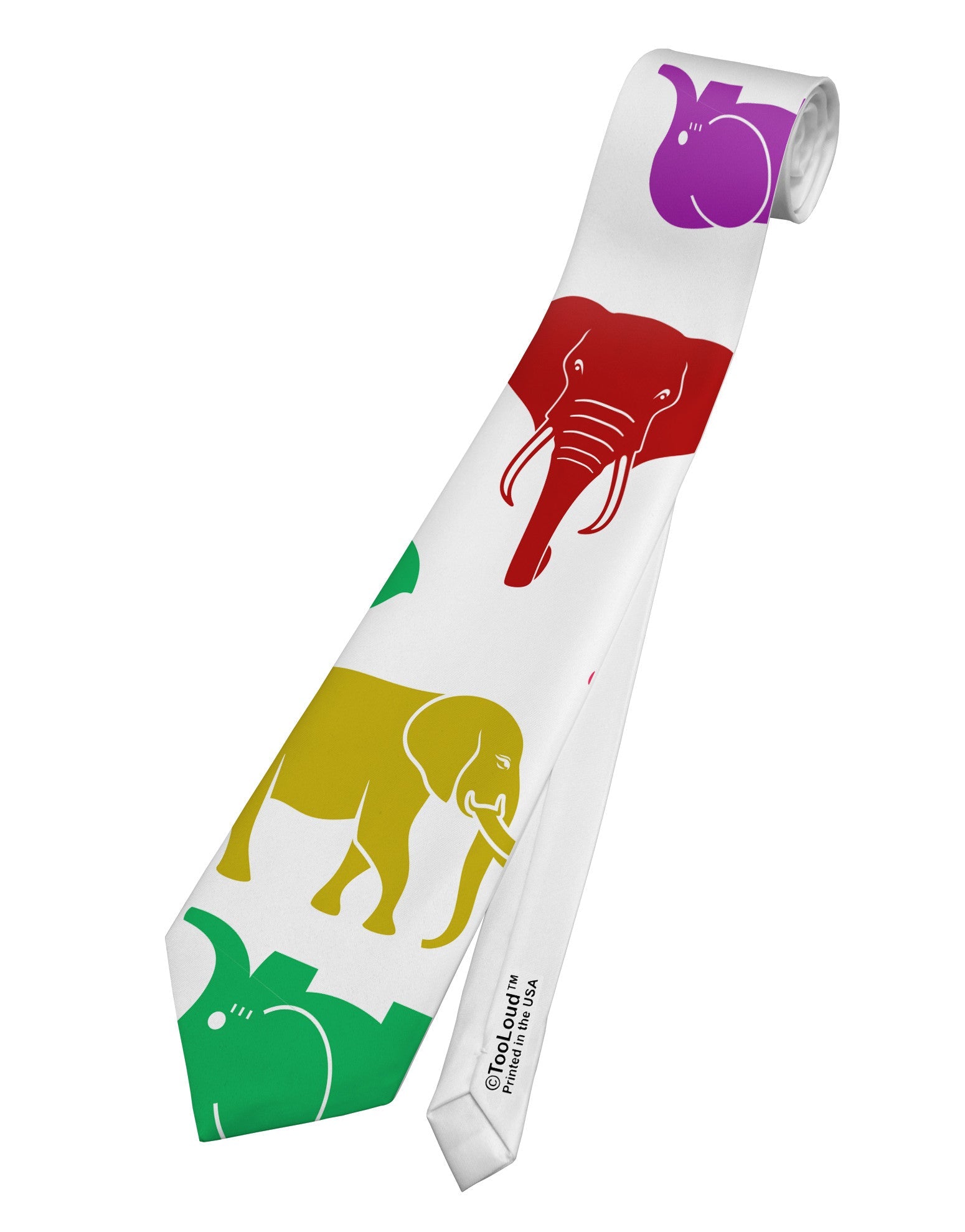 Colorful Elephants AOP Printed White Necktie All Over Print