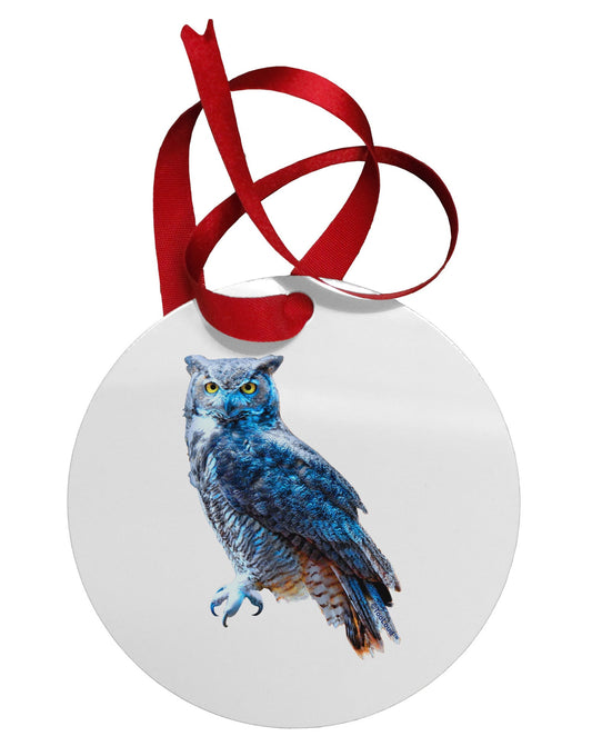Colorful Great Horned Owl Circular Metal Ornament-Ornament-TooLoud-White-Davson Sales
