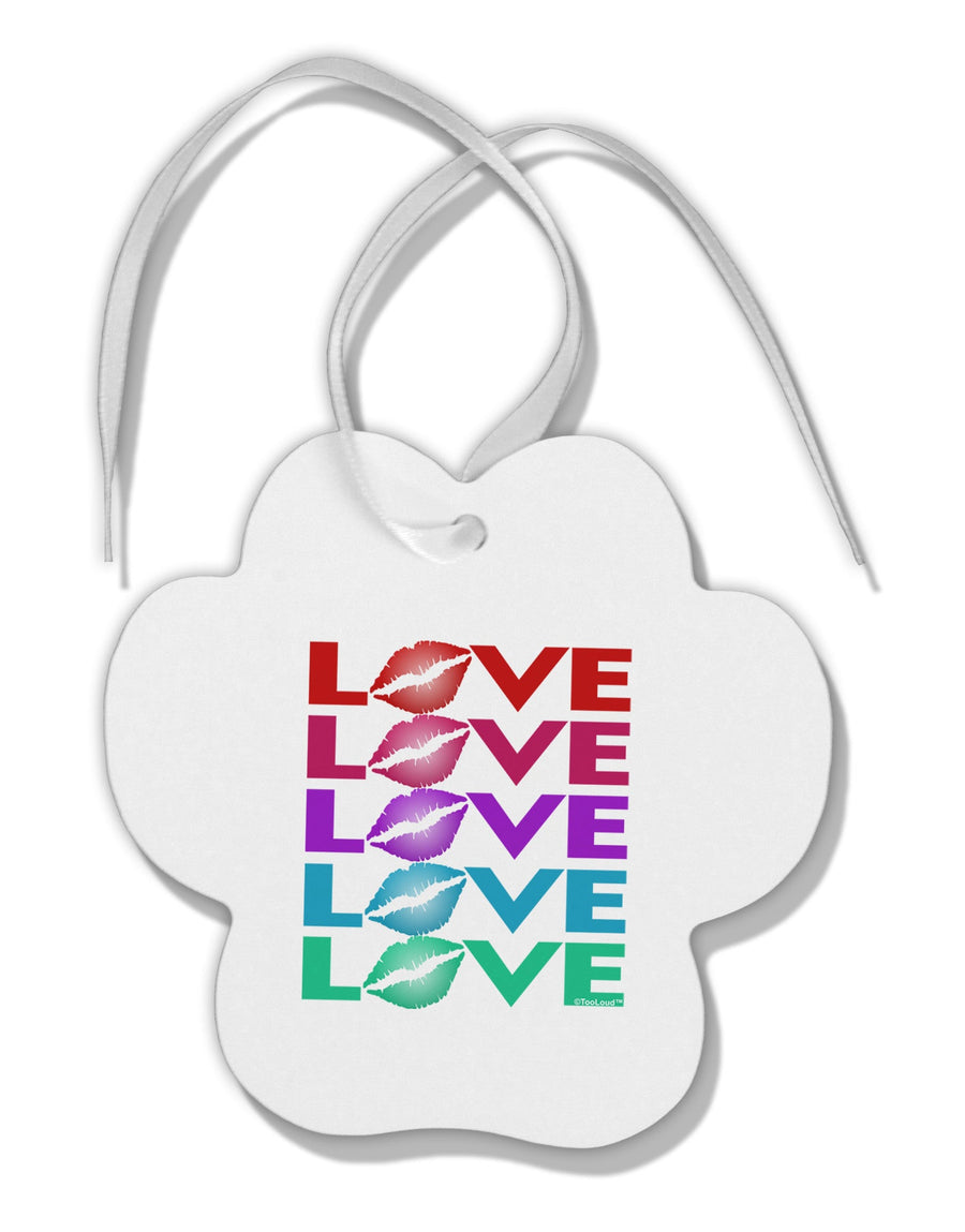 Colorful Love Kisses Paw Print Shaped Ornament-Ornament-TooLoud-White-Davson Sales