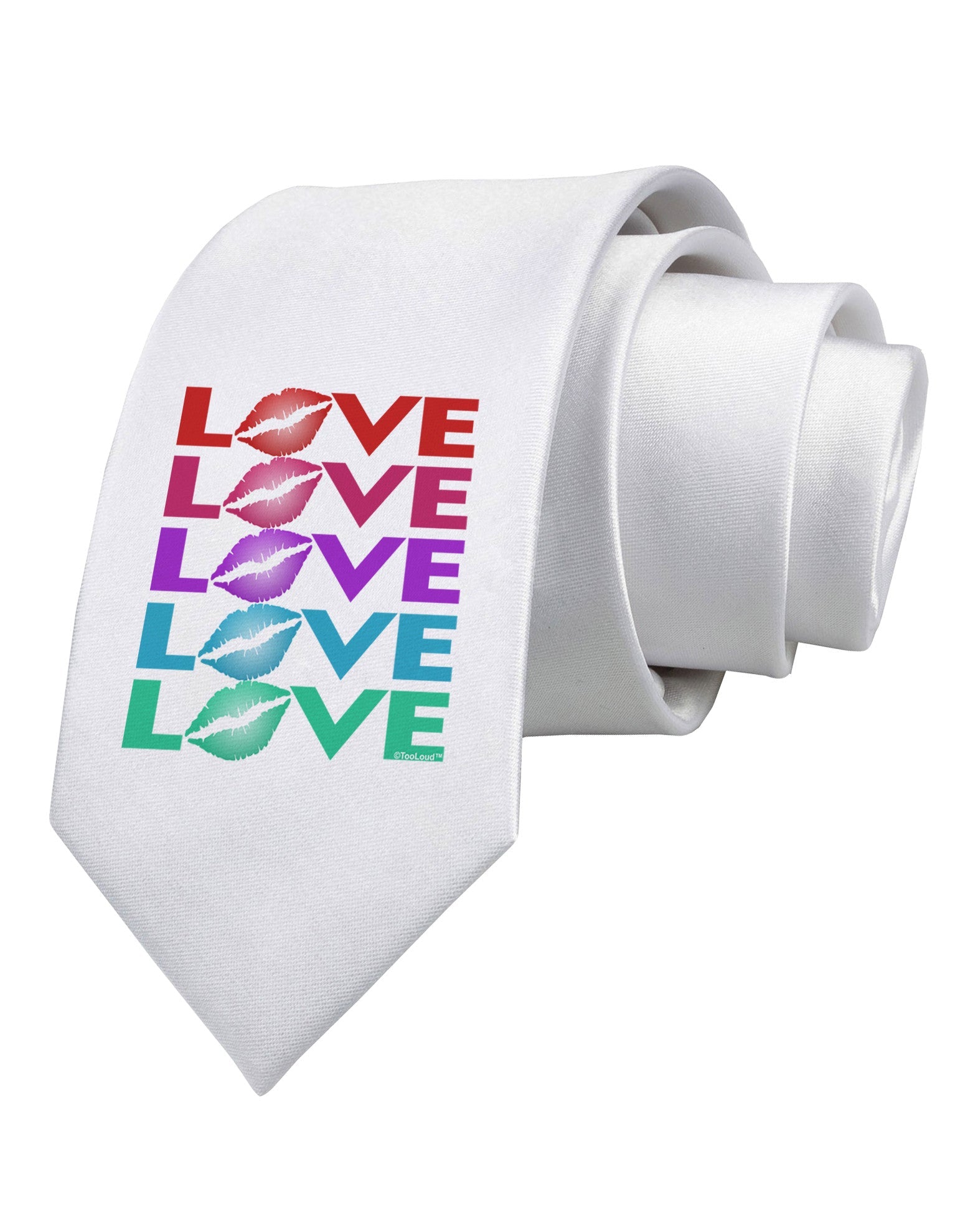 Colorful Love Kisses Printed White Necktie
