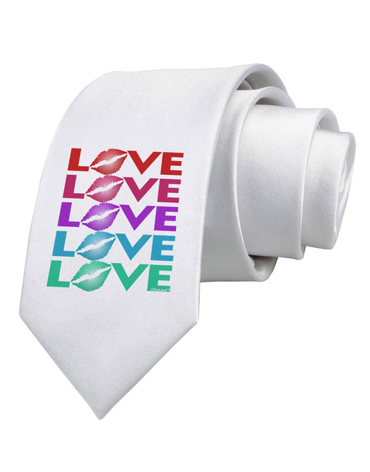 Colorful Love Kisses Printed White Necktie