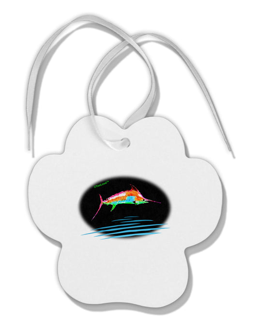 Colorful Swordfish Watercolor Paw Print Shaped Ornament-Ornament-TooLoud-White-Davson Sales