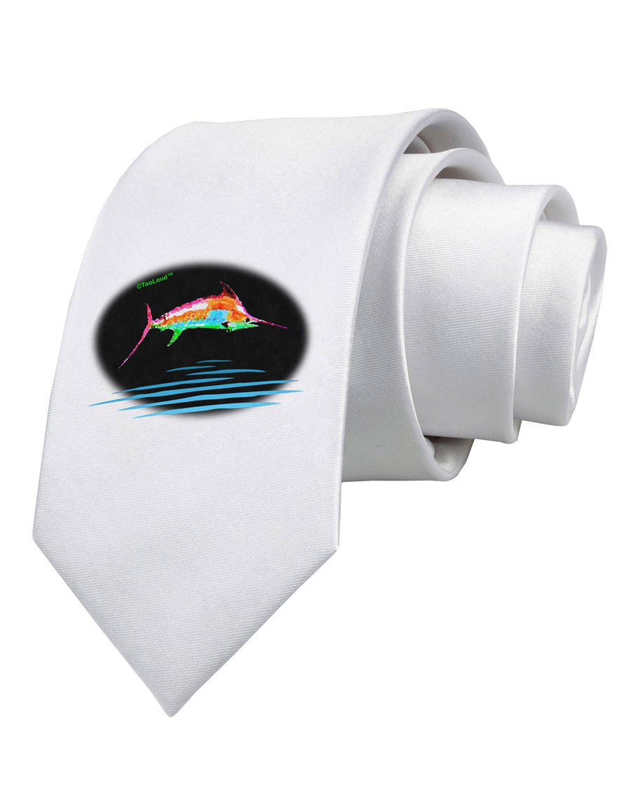 Colorful Swordfish Watercolor Printed White Necktie