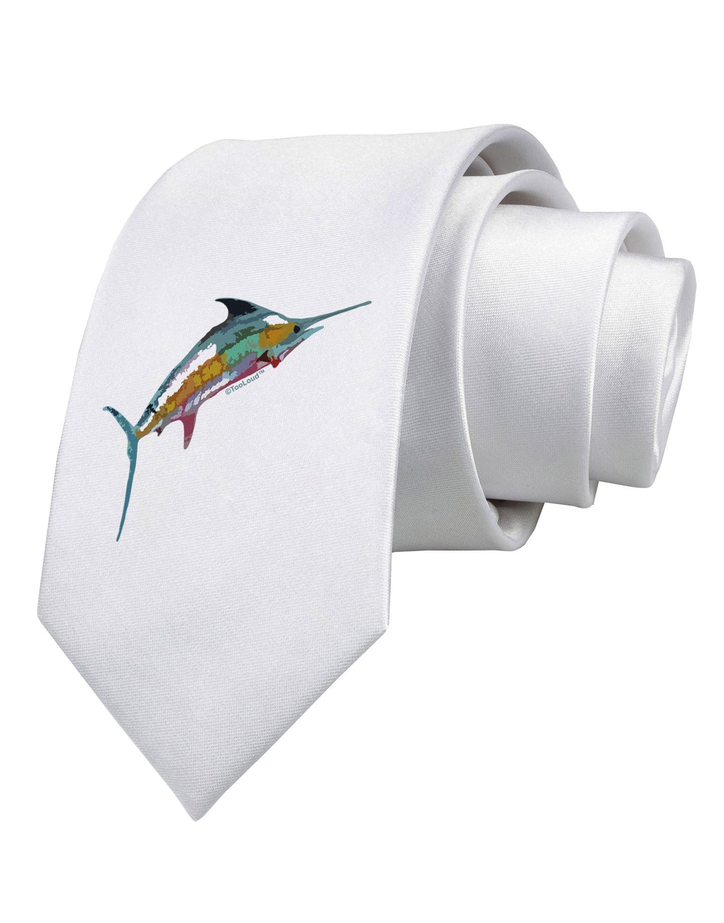 Colorful Vector Swordfish Printed White Necktie