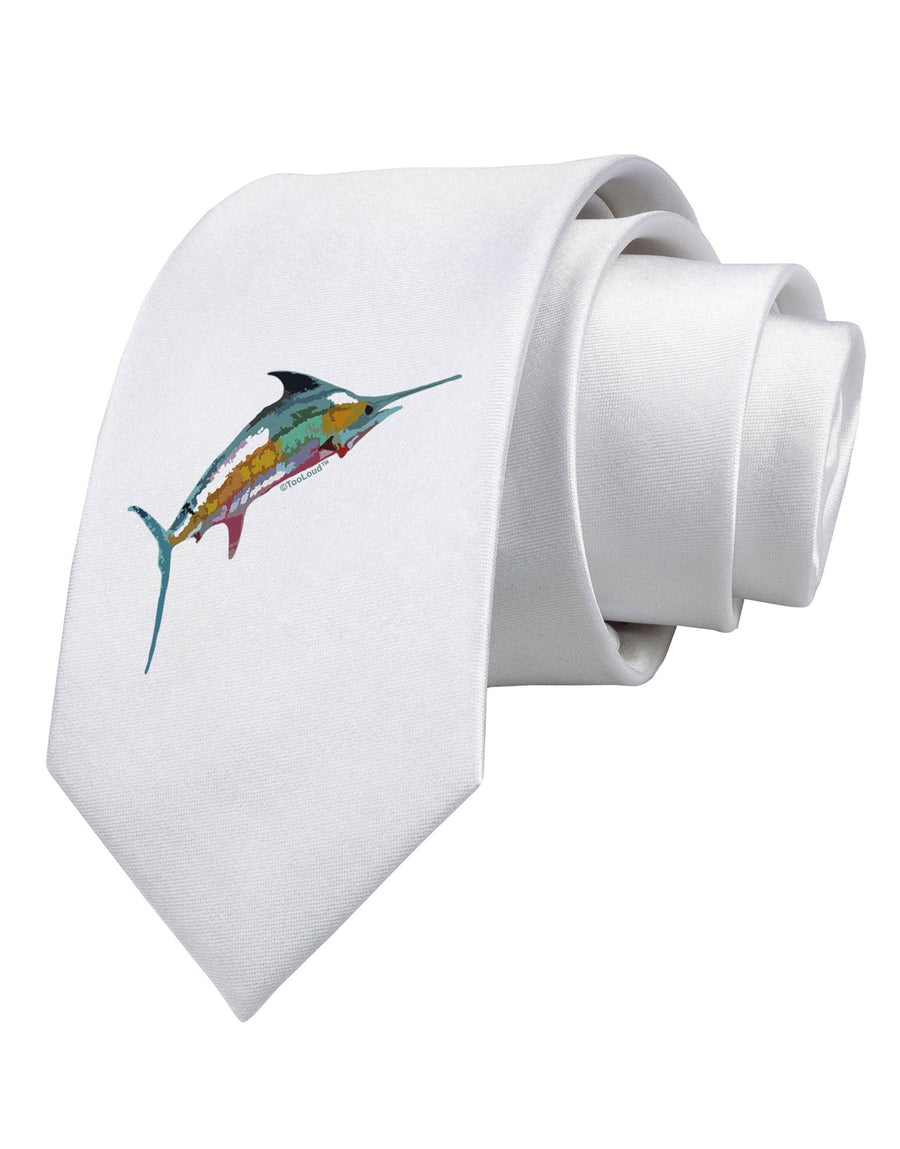 Colorful Vector Swordfish Printed White Necktie