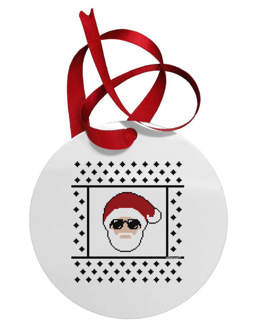 Cool Santa Christmas Sweater Circular Metal Ornament-Ornament-TooLoud-White-Davson Sales