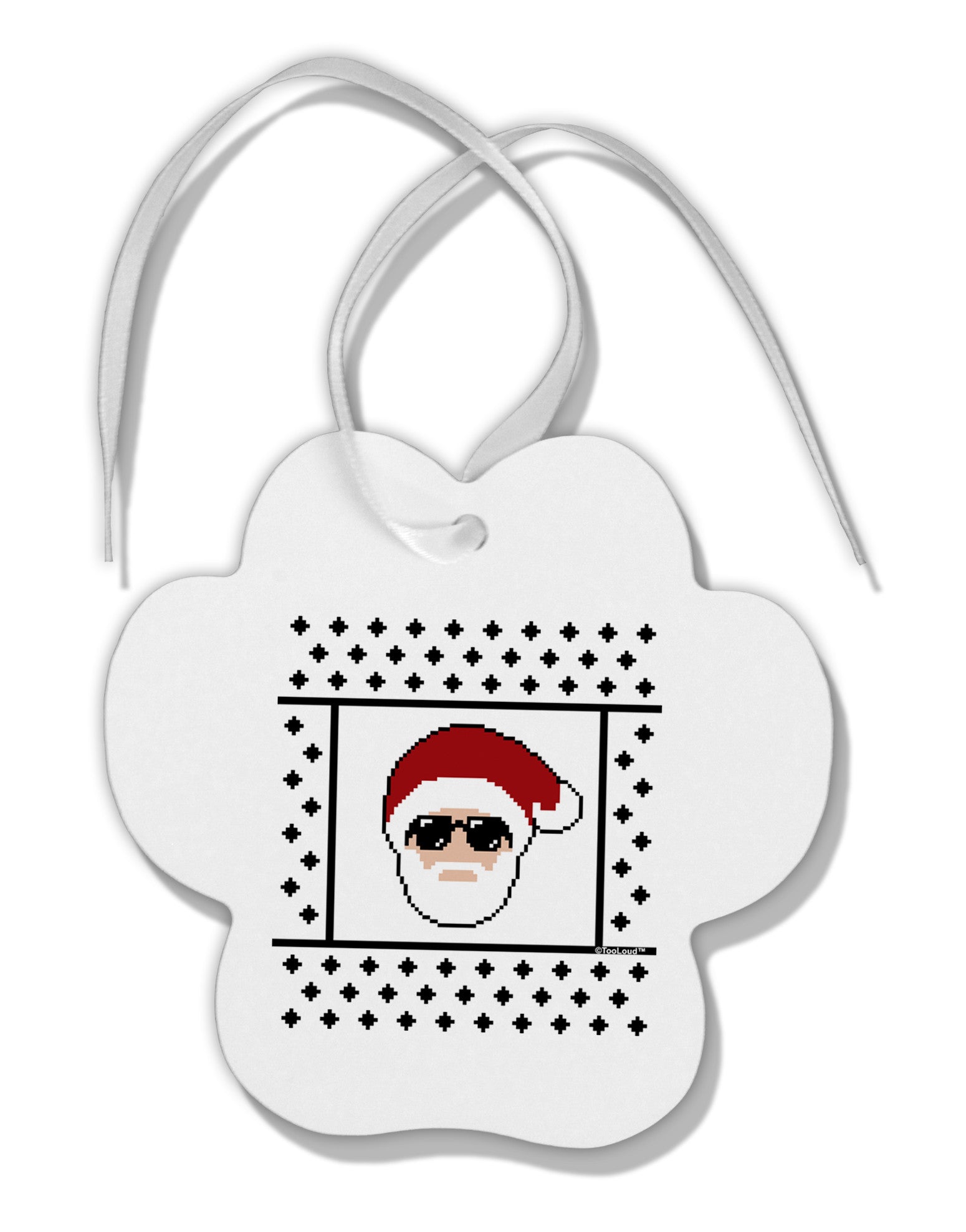 Cool Santa Christmas Sweater Paw Print Shaped Ornament-Ornament-TooLoud-White-Davson Sales