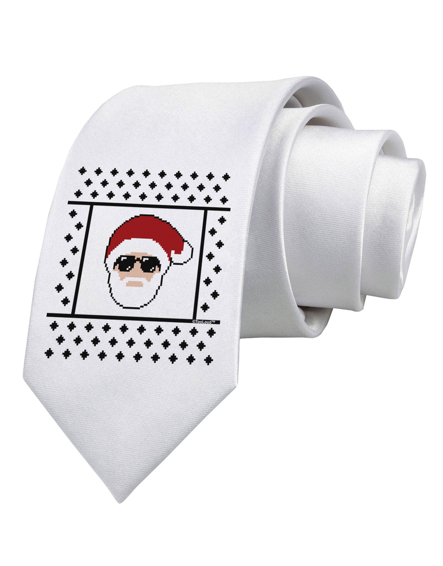 Cool Santa Christmas Sweater Printed White Necktie