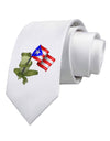 Coqui Holding Flag Printed White Necktie