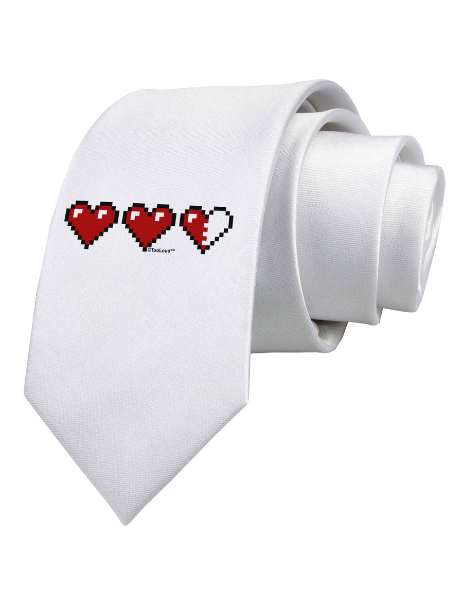 Couples Pixel Heart Life Bar - Left Printed White Necktie by TooLoud