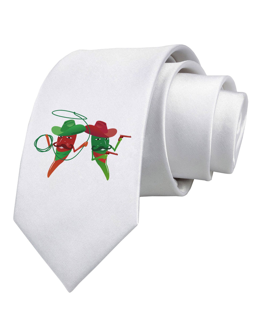 Cowboy Chili Peppers Printed White Necktie