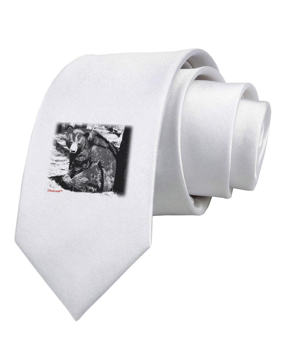 Creepy Black Bear Printed White Necktie