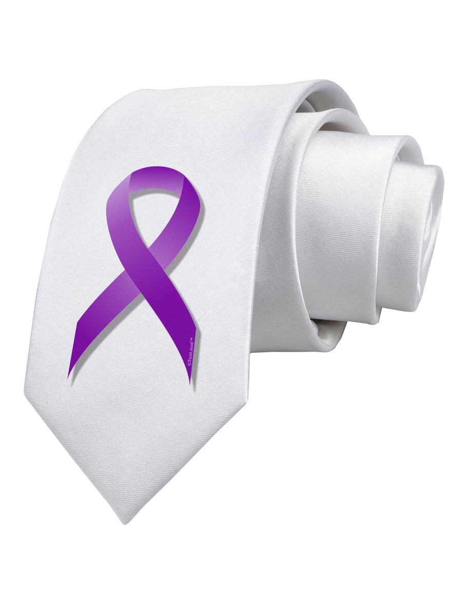 Crohn?ÇÖs Disease Awareness Ribbon - Purple Printed White Necktie