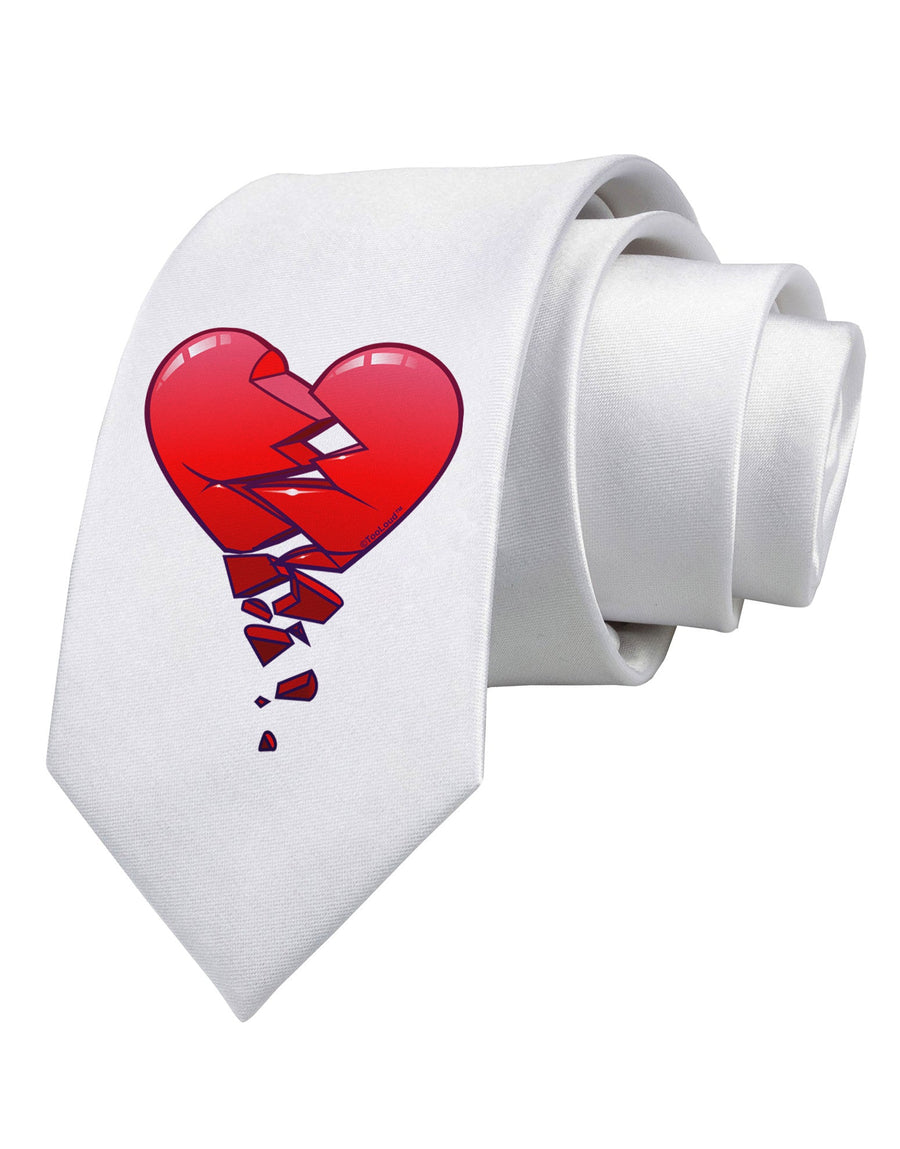 Crumbling Broken Heart Printed White Necktie by