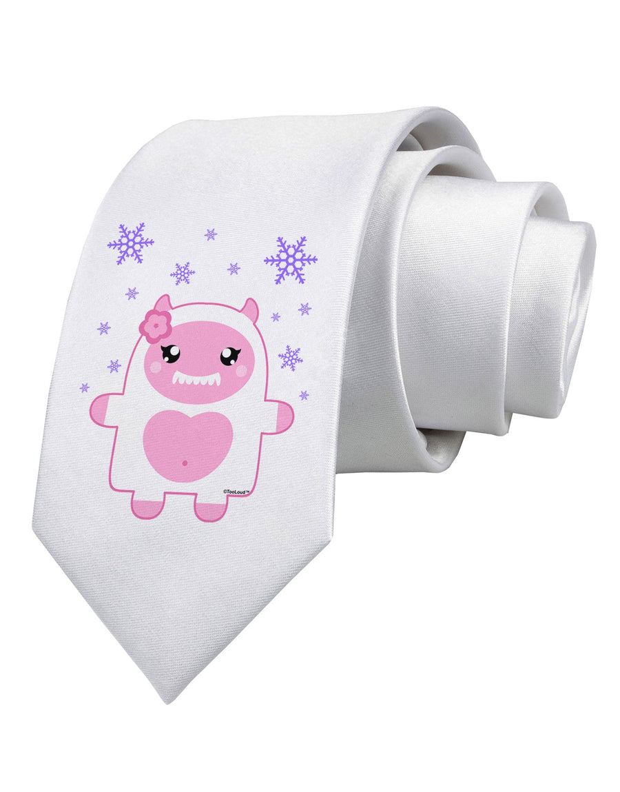 Cute Abominable Snowman Girl Yeti - Christmas Printed White Necktie