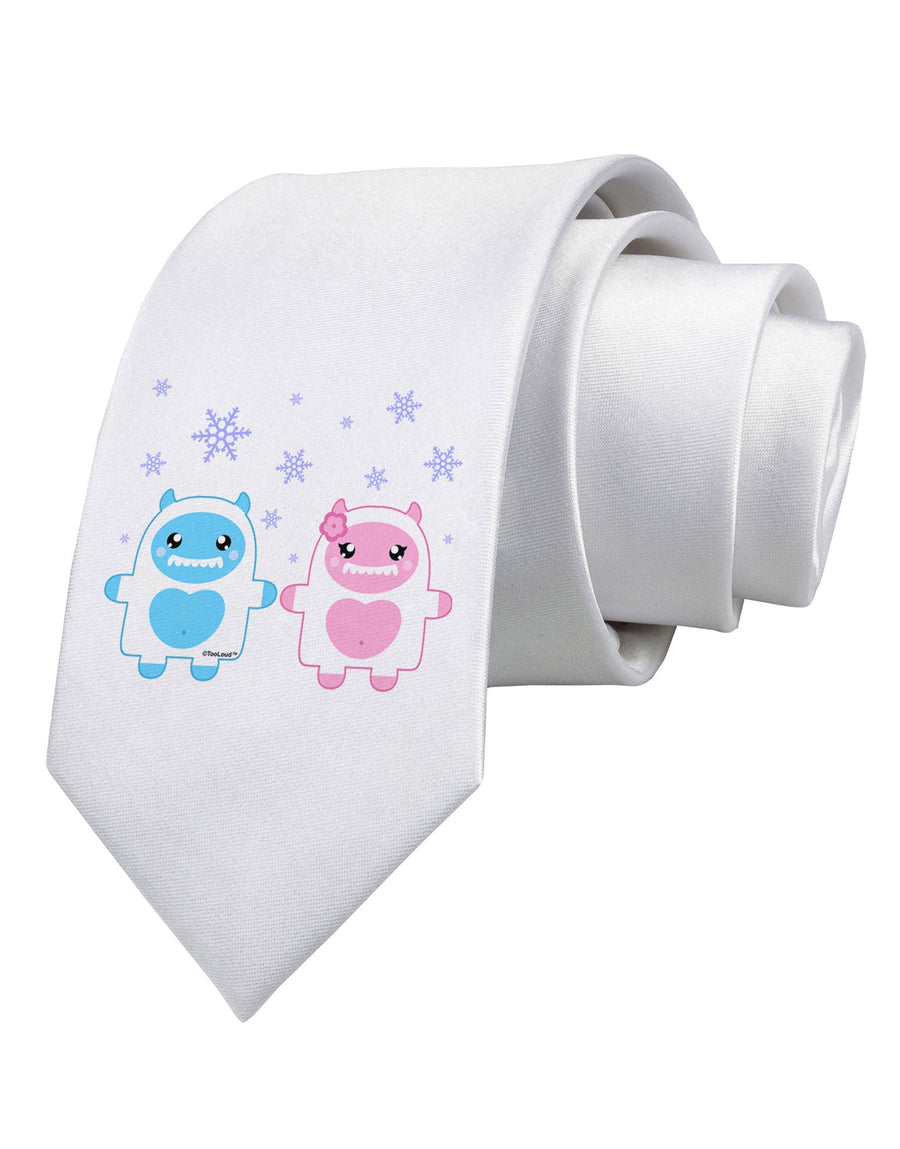 Cute Abominable Snowman Yeti Couple - Christmas Printed White Necktie