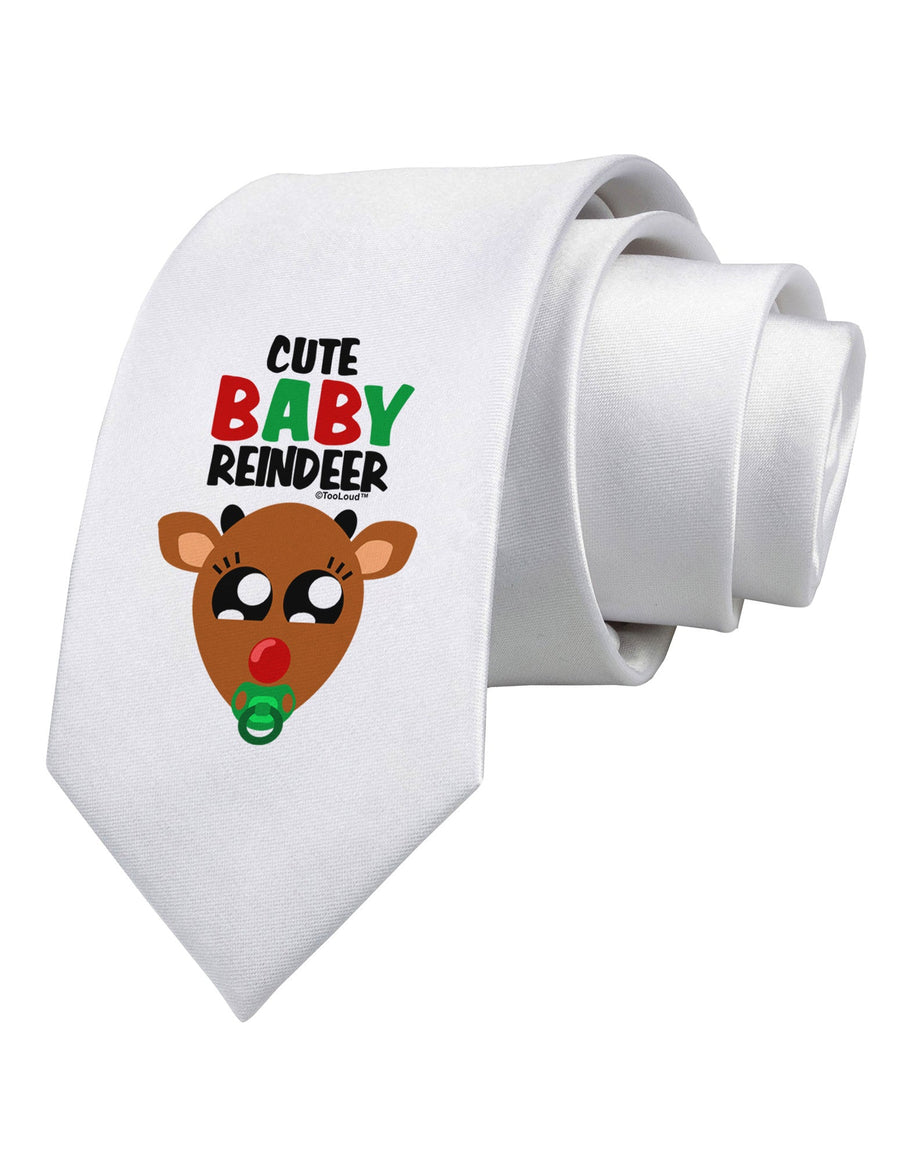 Cute Baby Reindeer Matching Deer Printed White Necktie