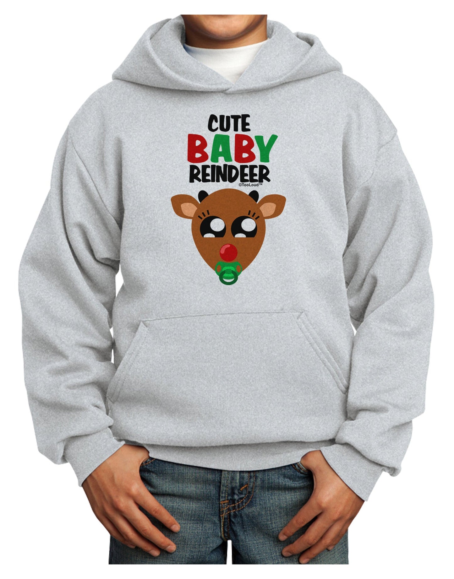 Cute Baby Reindeer Matching Deer Youth Hoodie Pullover Sweatshirt-Youth Hoodie-TooLoud-Ash-XS-Davson Sales