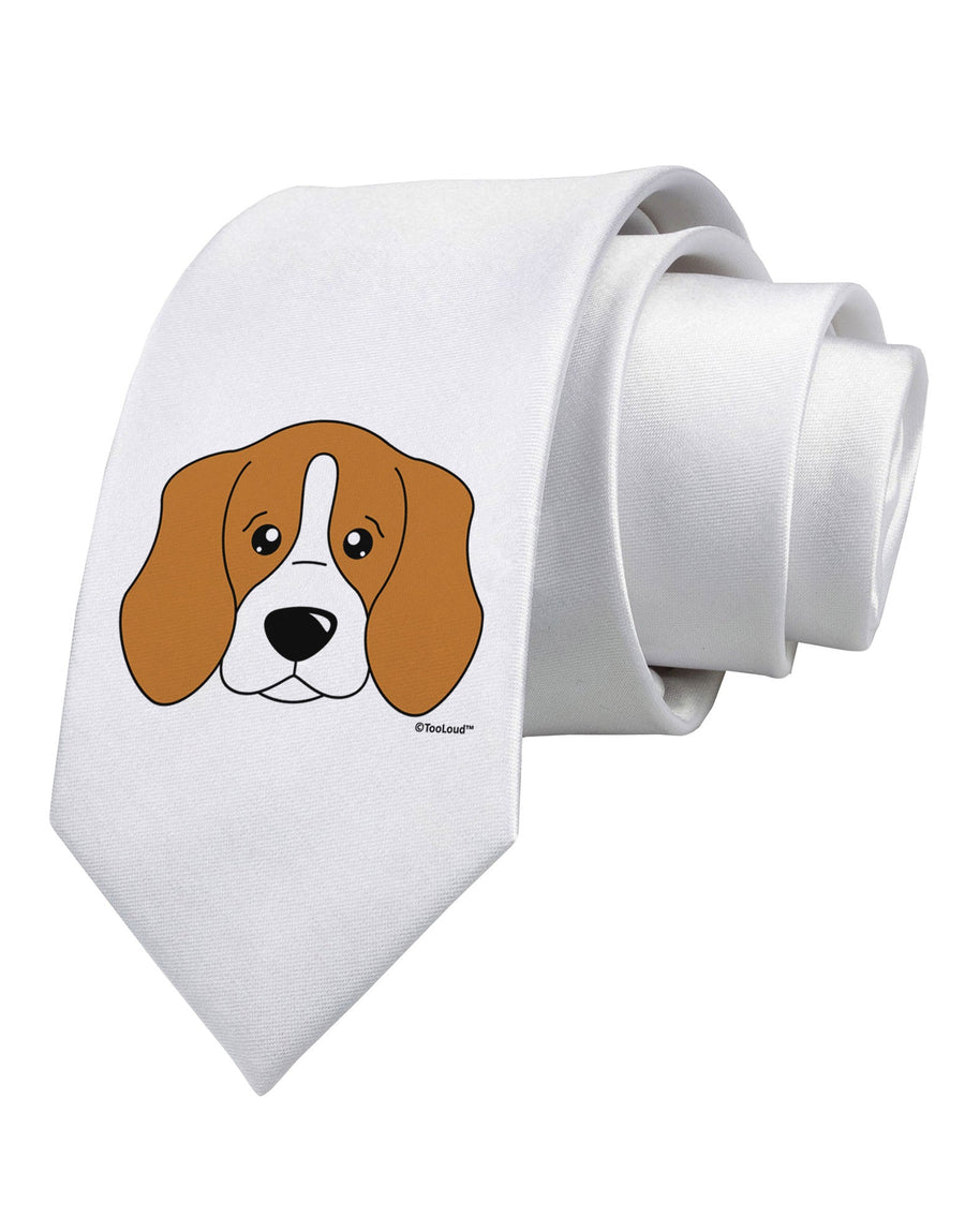 Cute Beagle Dog Printed White Necktie by TooLoud