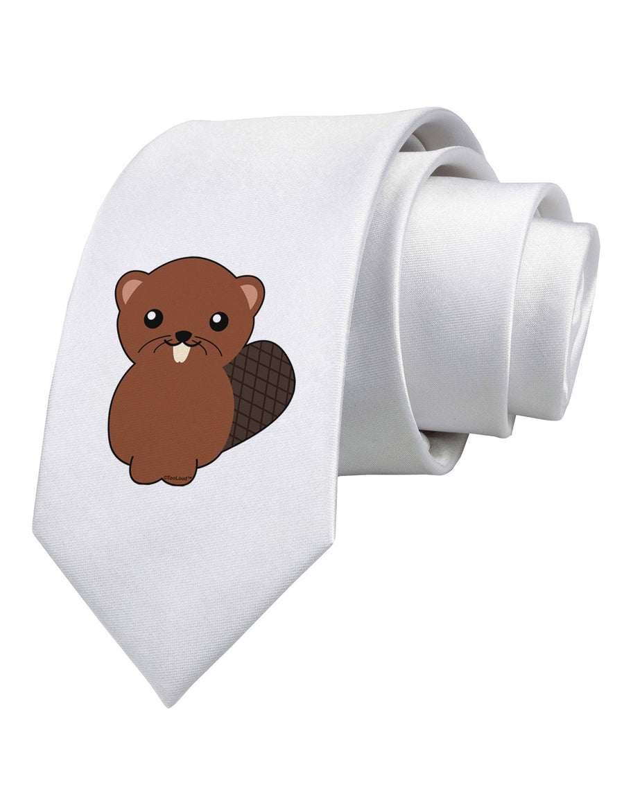 Cute Beaver Printed White Necktie