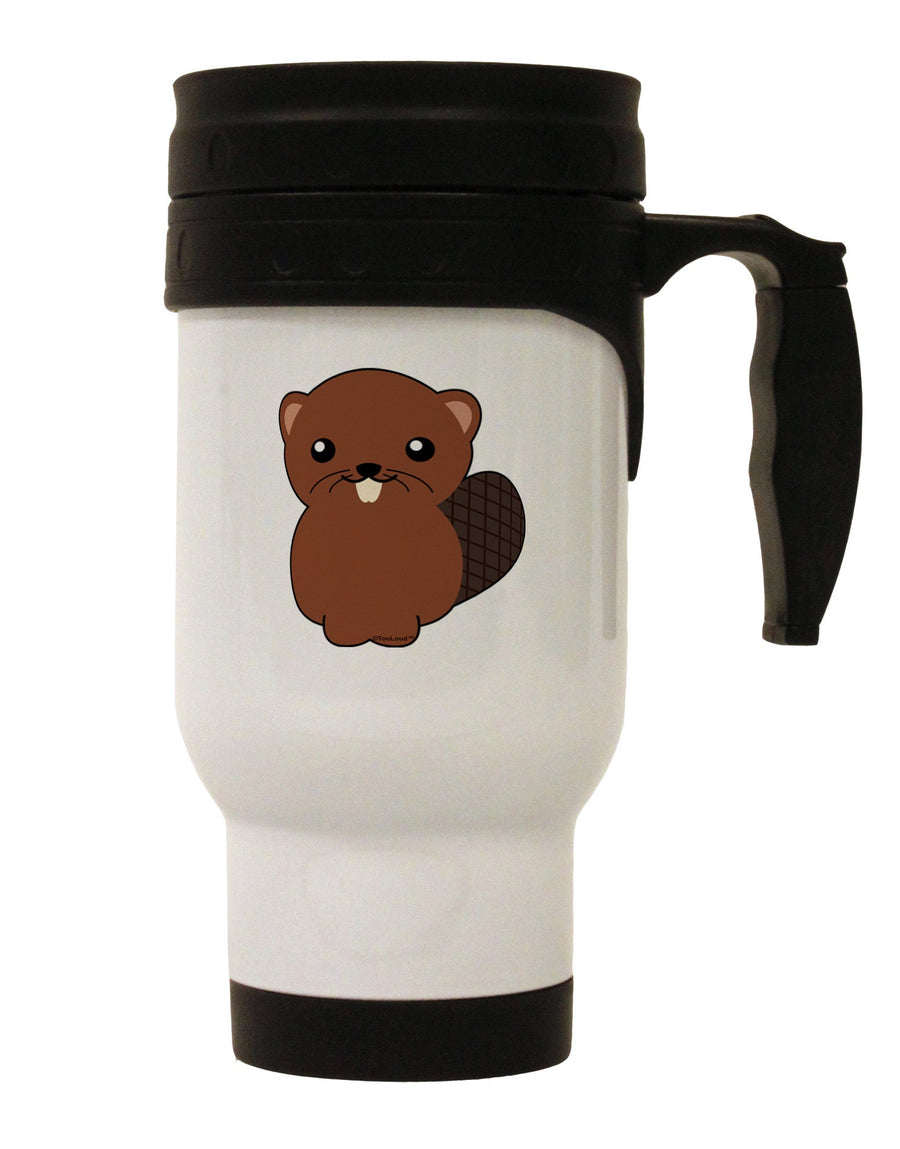 Cute Beaver Stainless Steel 14oz Travel Mug-Travel Mugs-TooLoud-White-Davson Sales