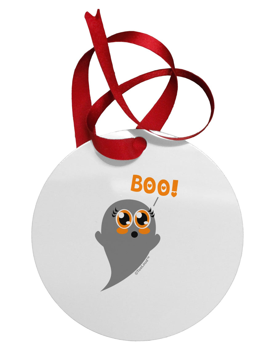 Cute Boo Ghost Circular Metal Ornament-Ornament-TooLoud-White-Davson Sales