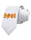 Cute Boo Text Orange Printed White Necktie