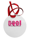 Cute Boo Text Pink Circular Metal Ornament-Ornament-TooLoud-White-Davson Sales