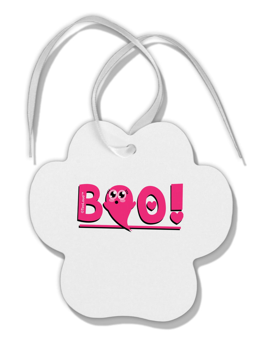 Cute Boo Text Pink Paw Print Shaped Ornament-Ornament-TooLoud-White-Davson Sales