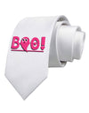 Cute Boo Text Pink Printed White Necktie