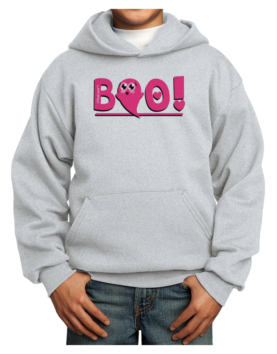 Cute Boo Text Pink Youth Hoodie Pullover Sweatshirt-Youth Hoodie-TooLoud-White-XS-Davson Sales