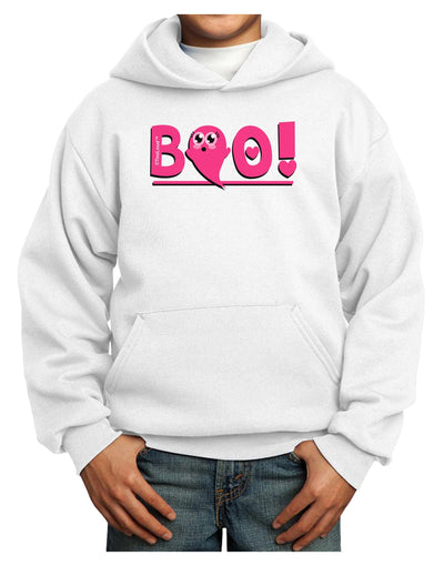 Cute Boo Text Pink Youth Hoodie Pullover Sweatshirt-Youth Hoodie-TooLoud-White-XS-Davson Sales