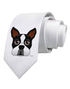 Cute Boston Terrier Dog Face Printed White Necktie