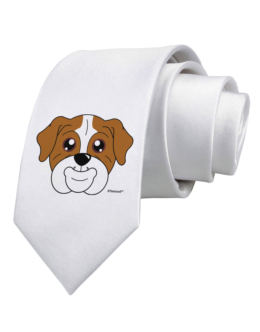 Cute Bulldog - Red Printed White Necktie by TooLoud