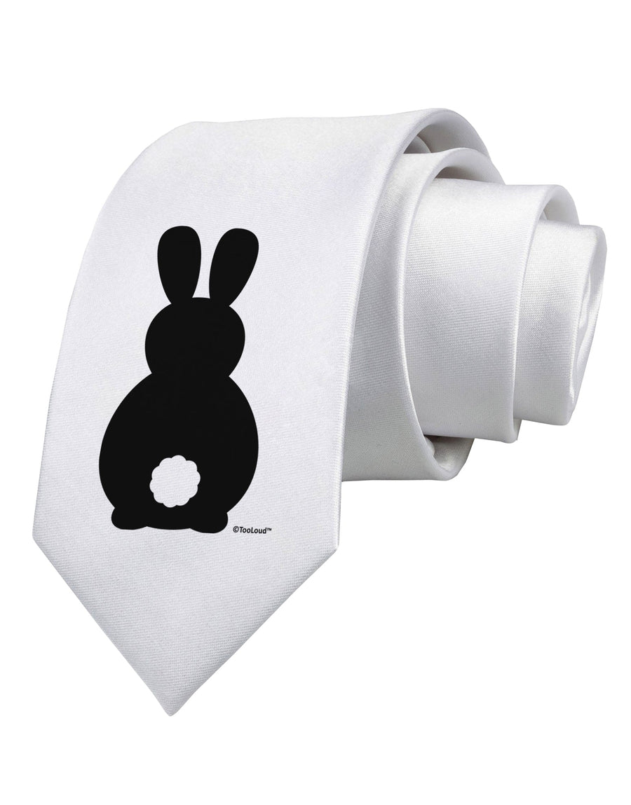 Cute Bunny Silhouette with Tail Printed White Necktie by TooLoud