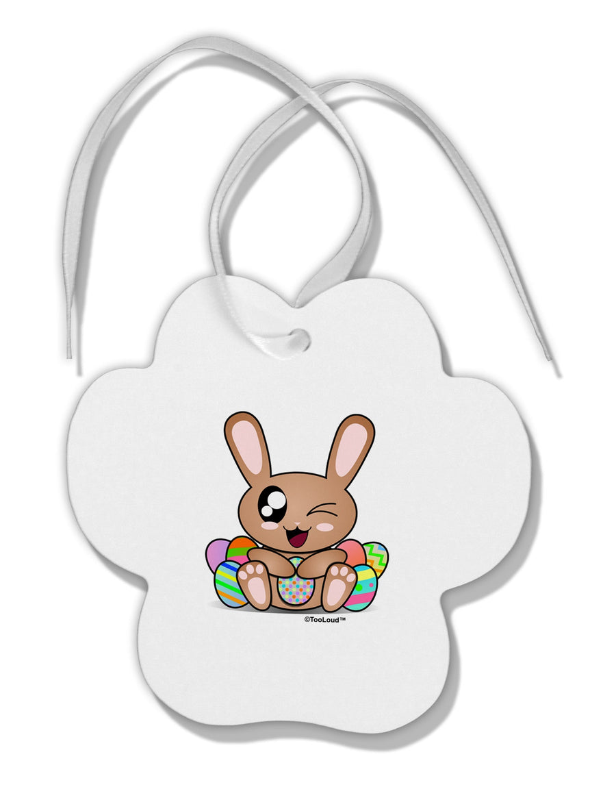 Cute Bunny with Eggs Paw Print Shaped Ornament-Ornament-TooLoud-White-Davson Sales