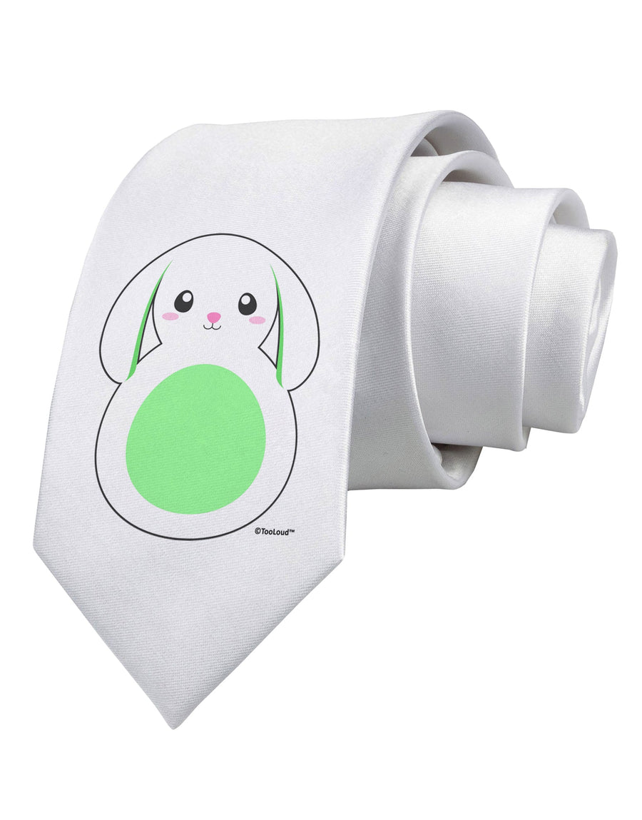 Cute Bunny with Floppy Ears - Green Printed White Necktie by TooLoud