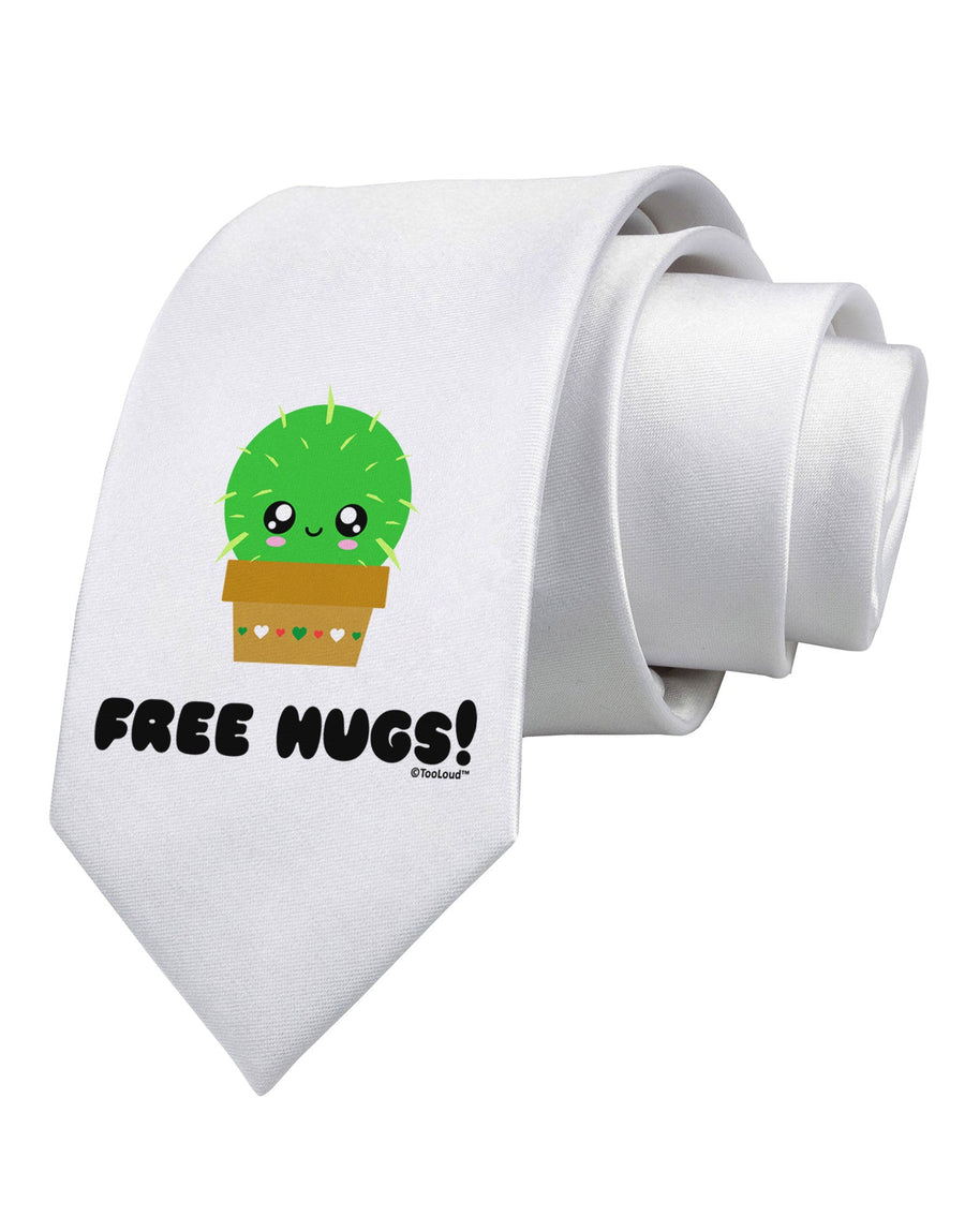 Cute Cactus - Free Hugs Printed White Necktie