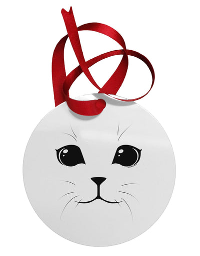 Cute Cat Face Circular Metal Ornament by TooLoud-Ornament-TooLoud-White-Davson Sales