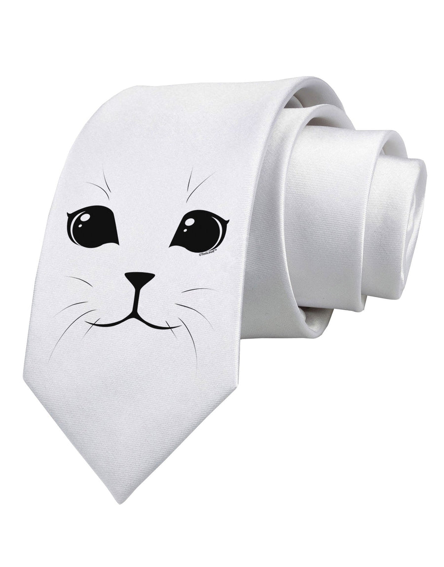 Cute Cat Face Printed White Necktie by