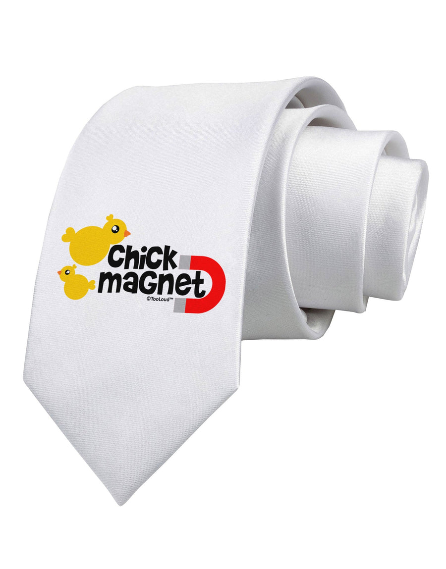 Cute Chick Magnet Design Printed White Necktie