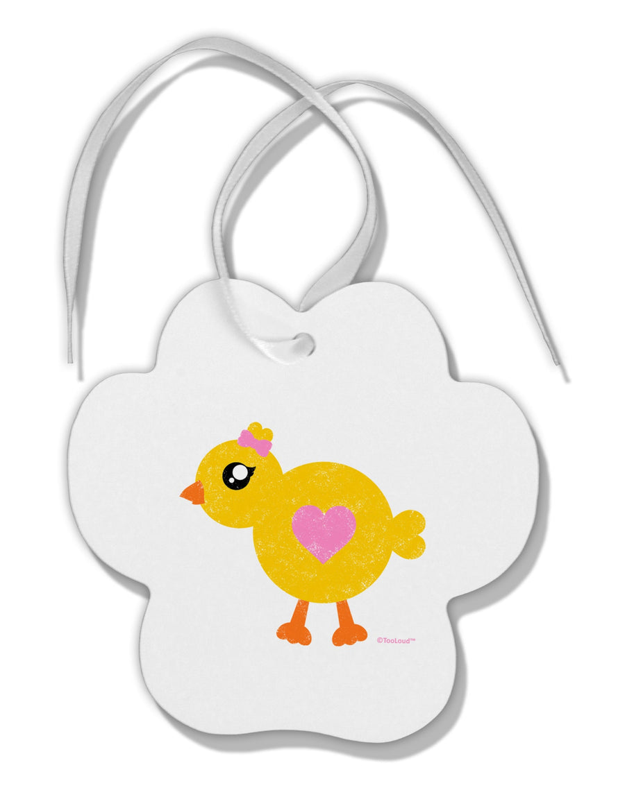 Cute Chick with Bow - Crayon Style Drawing Paw Print Shaped Ornament by TooLoud-Ornament-TooLoud-White-Davson Sales