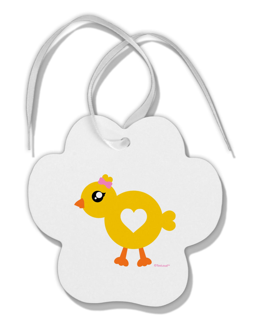 Cute Chick with Bow Paw Print Shaped Ornament by TooLoud-Ornament-TooLoud-White-Davson Sales