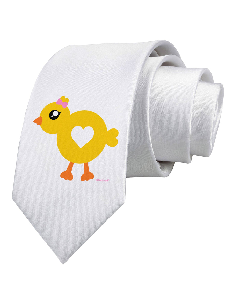 Cute Chick with Bow Printed White Necktie by TooLoud