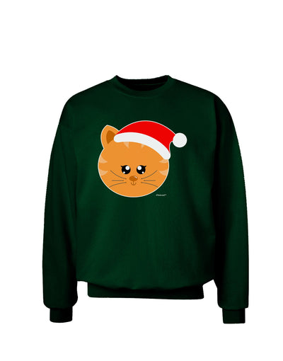 Cute Christmas Cat Santa Hat Adult Dark Sweatshirt-Sweatshirts-TooLoud-Deep-Forest-Green-Small-Davson Sales