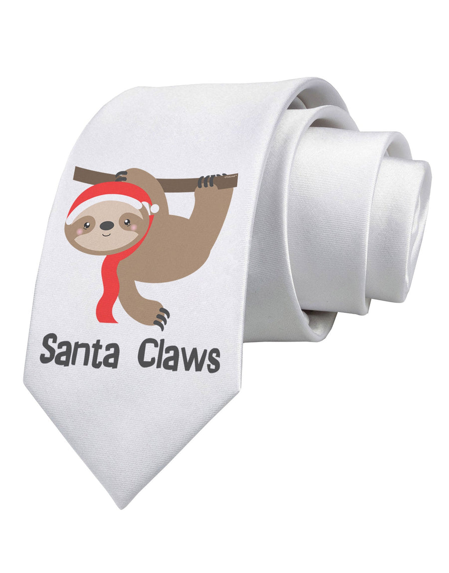 Cute Christmas Sloth - Santa Claws Printed White Necktie by TooLoud