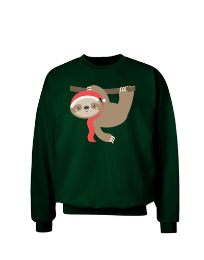 Cute Christmas Sloth with Santa Hat Adult Dark Sweatshirt-Sweatshirts-TooLoud-Deep-Forest-Green-Small-Davson Sales