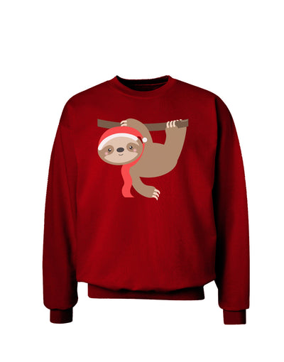 Cute Christmas Sloth with Santa Hat Adult Dark Sweatshirt-Sweatshirts-TooLoud-Deep-Red-Small-Davson Sales