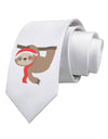 Cute Christmas Sloth with Santa Hat Printed White Necktie